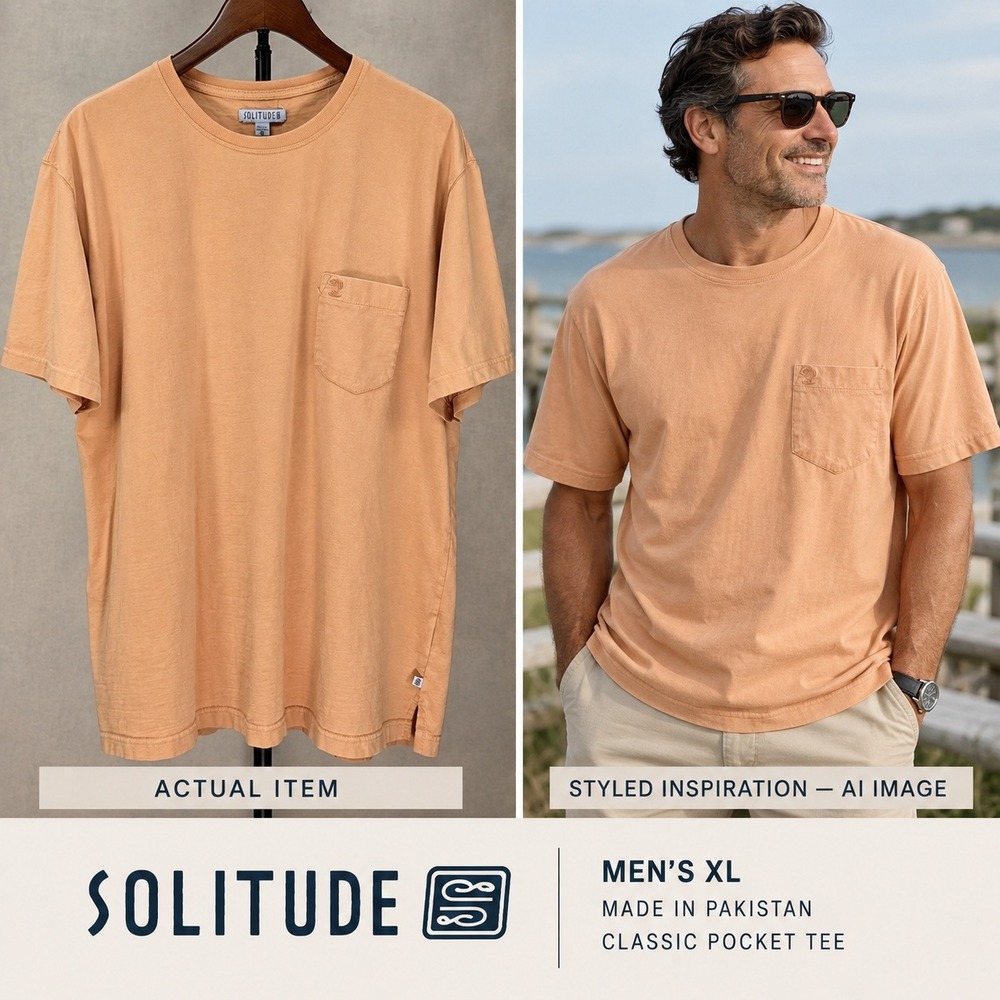 Solitude Men's Pocket T-Shirt XL Orange short Sleeve Crew Neck Cotton Blend